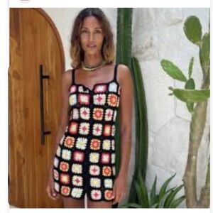 Chasing Unicorns Superstitious Multicolor MIDI  Crochet Dress NWT